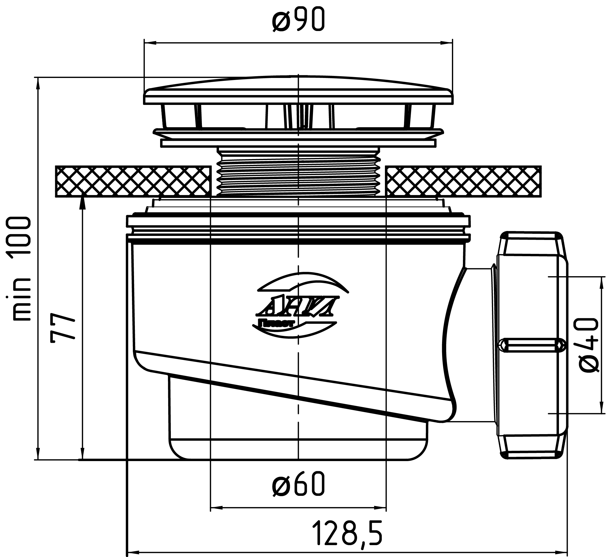 Сифон для душевого поддона с отверстием ф60, хром Ани Пласт