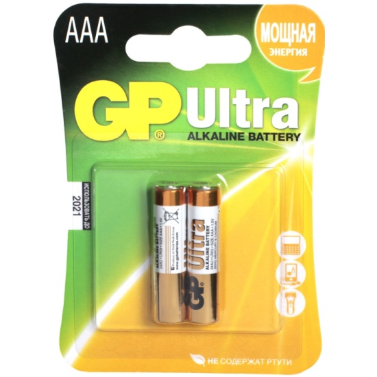 Элемент питания GP Ultra Alkaline, 24А, тип AАA (блистер - 2 шт.)
