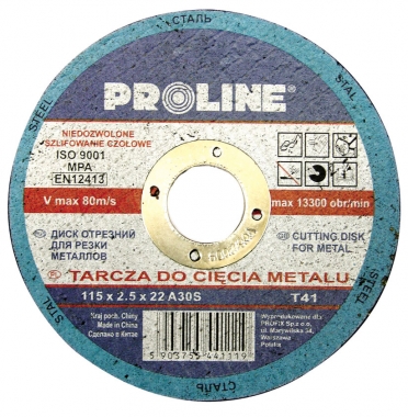 Диск отрезной по металлу 115x2,5x22,2мм, Т41, А30С, PROLINE 44111 - КонтурТерм