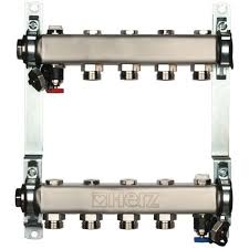 Распределитель Herz из нержавеющей стали с вентилями на 9 подключений  - КонтурТерм