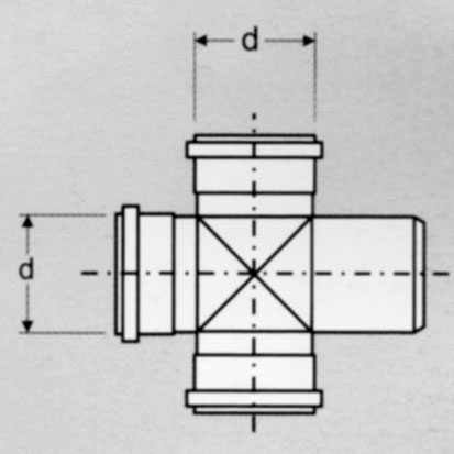 Крестовина внутренняя канализация одноплоскостная редукционная 110 х 110 х 50 90° - КонтурТерм