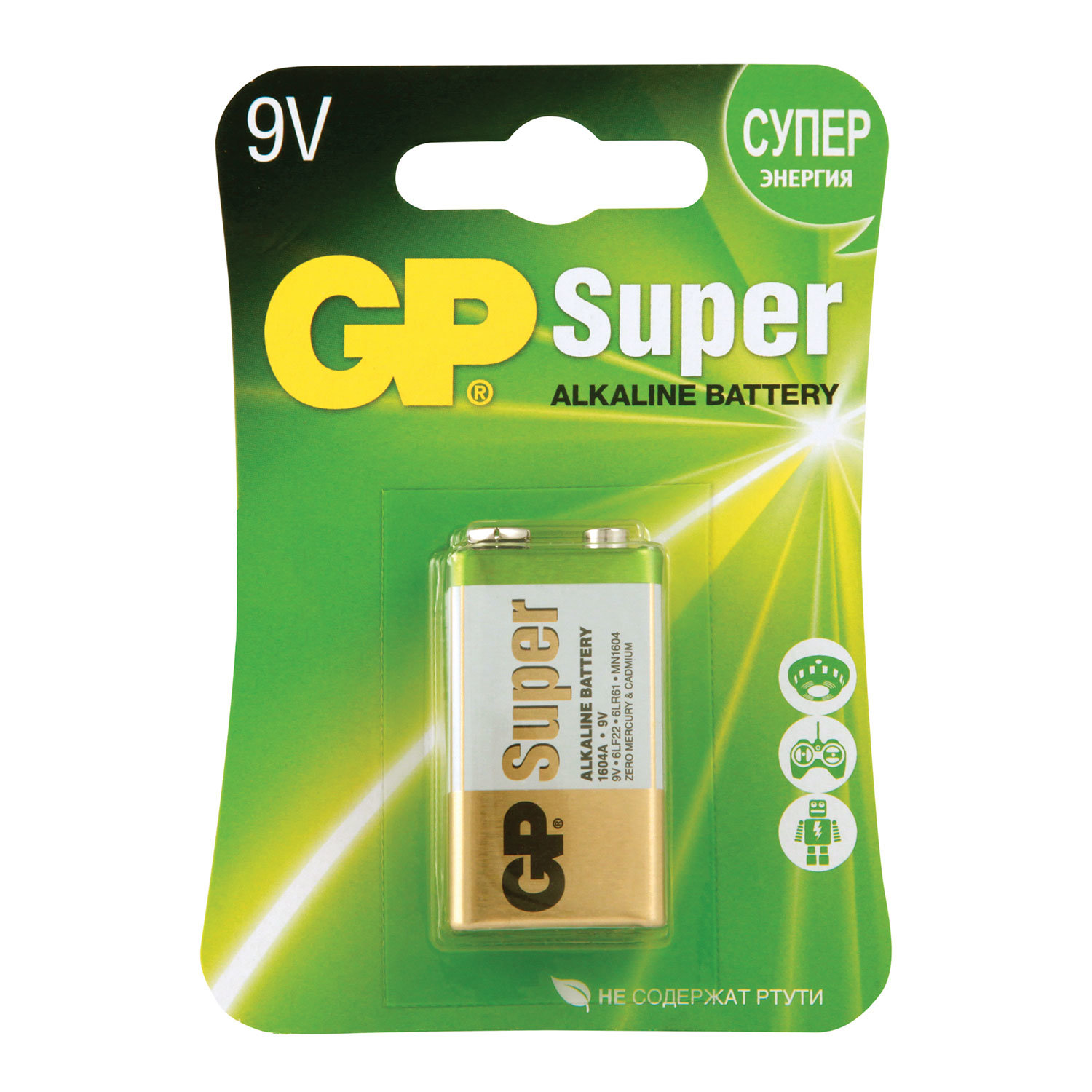 Алкалиновая батарейка GP Super Alkaline 9V Крона - 1 шт. на блистере