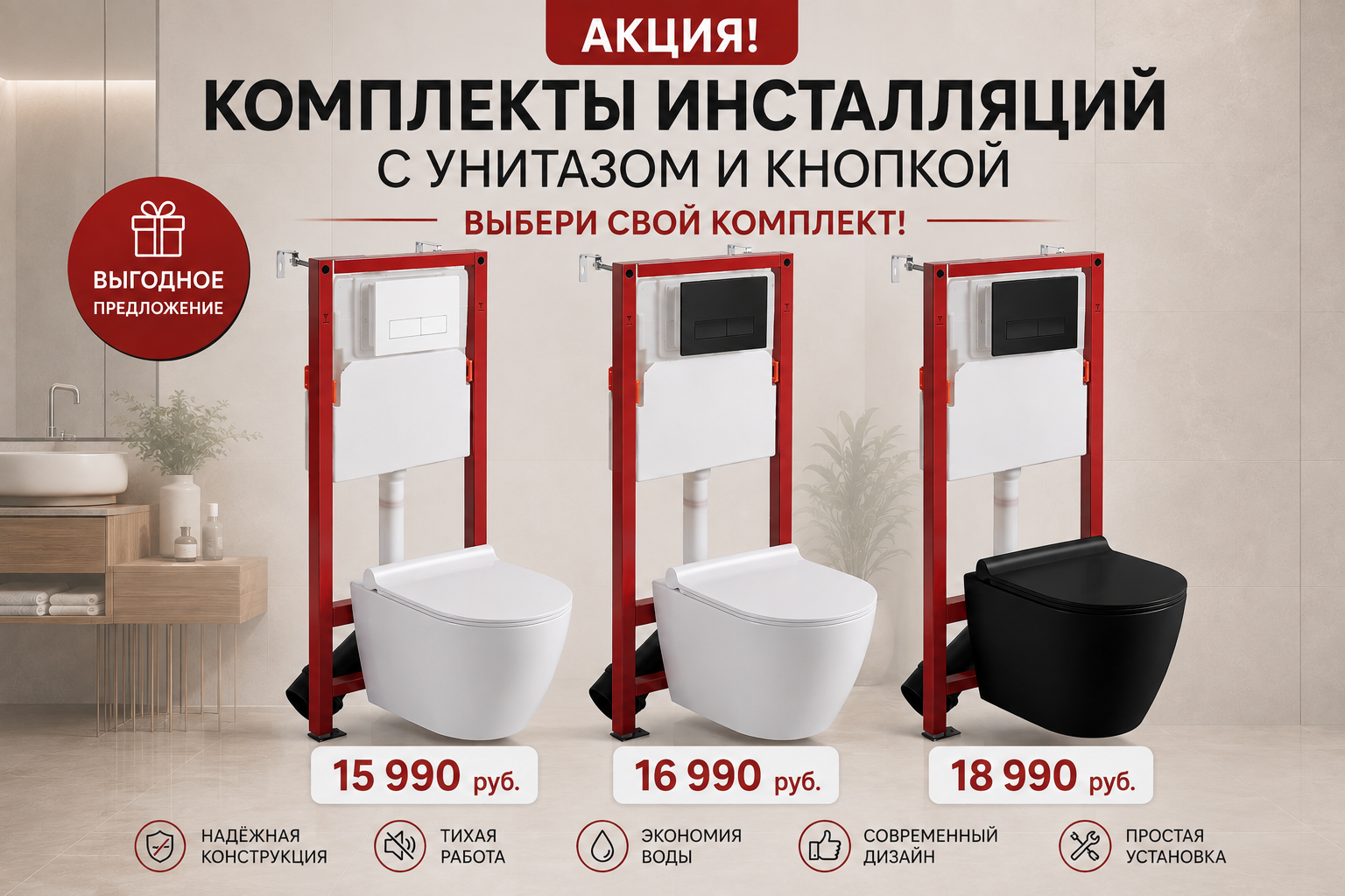 Комплекты инсталляций с унитазом и кнопкой TREND Комплекты инсталляций с унитазом и кнопкой TREND