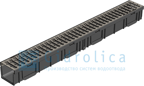 Комплект Gidrolica Light: пластиковый лоток с оцинкованной решеткой DN100 кл. А15