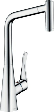Смеситель для мойки HansGrohe Metris 320 с выдвижным изливом, цвет хром - КонтурТерм