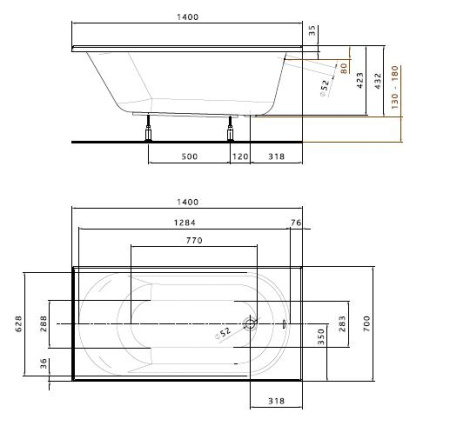 Ванна акриловая 140x70 см KOLO OPAL PLUS, с ногами - КонтурТерм