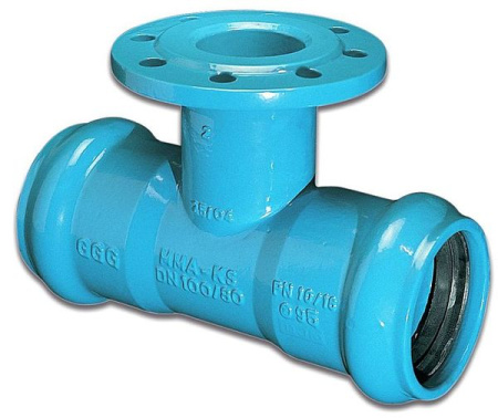 Тройник редукционный 200 с фланцем Ду150 PN10 (раструб-фланец-раструб) Hawle - КонтурТерм