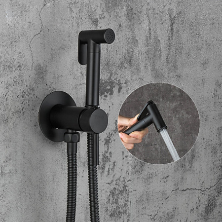 Смеситель гигиенический FRAP F7505-6, комплект, черный - КонтурТерм