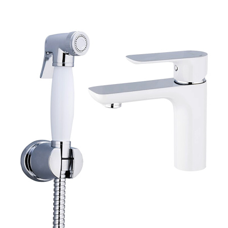 Смеситель для раковины Gappo G48 с гигиеническим душем, белый/хром - КонтурТерм