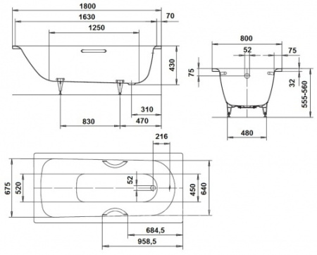 Ванна стальная 180x80x43 см Kaldewei Saniform Plus, без ног - КонтурТерм