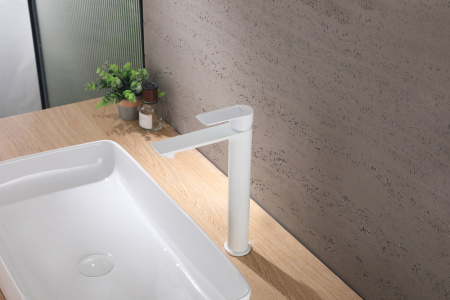 Смеситель для раковины ABBER Weiss Insel, высокий, белый матовый - КонтурТерм