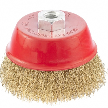 Щетка для УШМ, 100 мм, М14, "чашка", латунированная витая проволока MATRIX - КонтурТерм