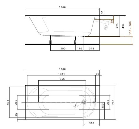 Ванна акриловая 150x70 см KOLO OPAL PLUS, с ногами - КонтурТерм