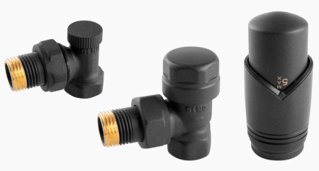 Кран угловой с термоголовкой Vivaldo 1/2'', комплект, цвет антрацит - КонтурТерм