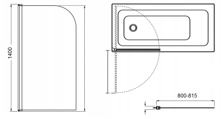 Ширма для ванны стеклянная REIHE VIVO 140х80 см, профиль черный, универсальная - КонтурТерм