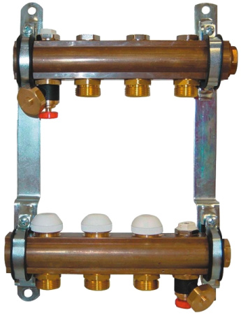 Распределитель Herz с термостатическимим клапанами и вентилями на 8 подключений - КонтурТерм