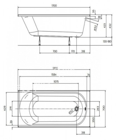 Ванна акриловая 170x70 см KOLO OPAL PLUS, с ногами - КонтурТерм