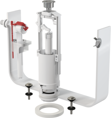 Комплект арматуры для бачка ALCA PLAST, нижнее подключение, кнопка STOP - КонтурТерм