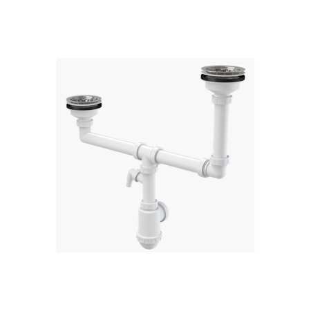 Сифон для мойки двойной ALCA PLAST с нержавеющими решетками и штуцером - КонтурТерм