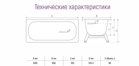 Ванна стальная 105х65х35,5 см Donna Vanna, с ногами - КонтурТерм