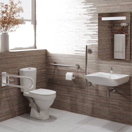 Унитаз компакт для инвалидов Rosa, с сиденьем, косой выпуск  - КонтурТерм