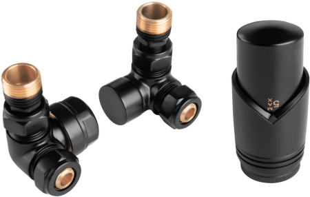 Кран осевой с термоголовкой Vivaldo 1/2'', комплект, цвет черный - КонтурТерм