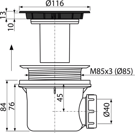 Сифон для поддона душевого ALCA PLAST Ø90, цвет черный матовый - КонтурТерм