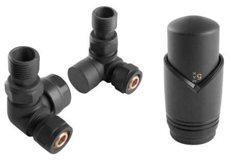 Кран осевой с термоголовкой Vivaldo 1/2'', комплект, цвет антрацит - КонтурТерм