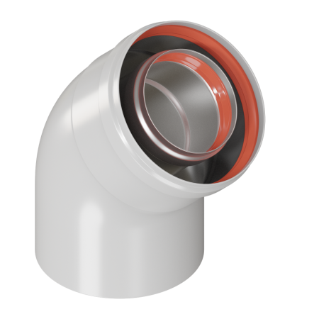 Колено дымоходное коаксиальное KRATS 45° д.60/100 мм - КонтурТерм