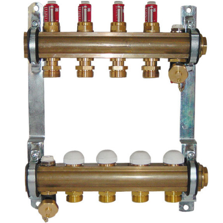 Распределитель Herz с термостатическимим клапанами и расходомерами на 11 подключений  - КонтурТерм