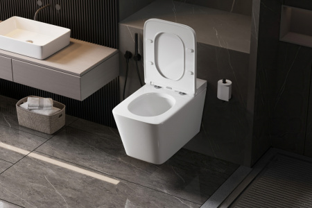 Унитаз подвесной импульсный ABBER Rechteck AC1202P, с сиденьем Soft Close, белый - КонтурТерм