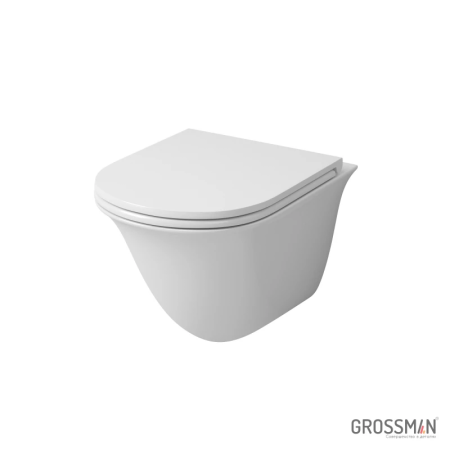 Унитаз подвесной Grossman GR-4412S безободковый, с сиденьем Soft Close, белый - КонтурТерм