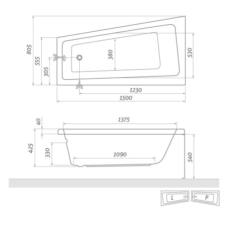 Ванна акриловая 150x80 см ROLTECHNIK EVA SIDE, левая  - КонтурТерм