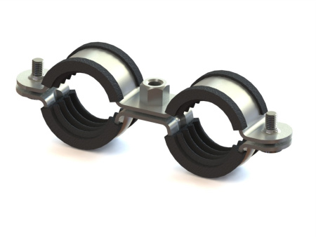 Держатель мет. с рез. усиленный двойной 3/8" комплект дюбель, шуруп - КонтурТерм