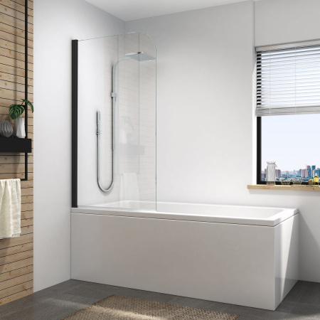 Ширма для ванны стеклянная REIHE VIVO 140х80 см, профиль черный, универсальная - КонтурТерм