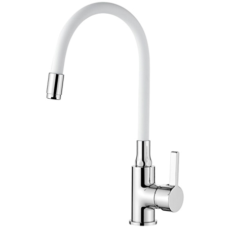 Смеситель для мойки Ledeme Rainbow гибкий излив, цвет белый, однорычажный - КонтурТерм