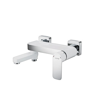 Смеситель для ванны и душа Gappo Noar G48, поворотный излив, с лейкой, шлангом, держателем, белый/хром - КонтурТерм