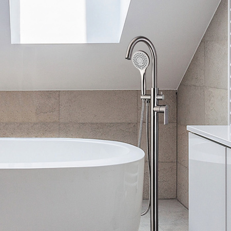 Смеситель для ванны напольный Gappo G99-20, сатин - КонтурТерм