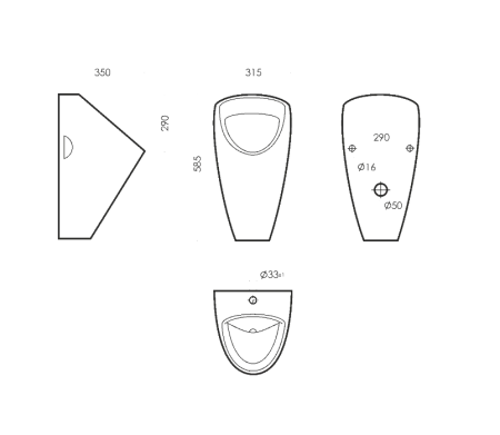Писсуар подвесной Sanita Long, внешний подвод воды, белый - КонтурТерм