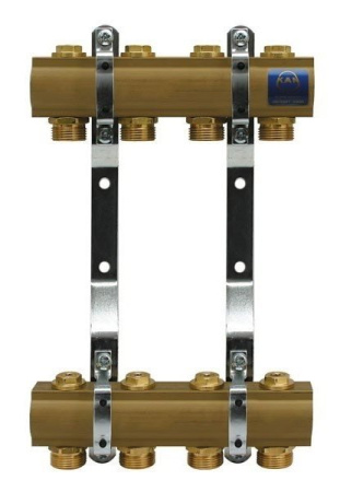 Распределитель KAN 4 подключения с вентилями 74 латунь - КонтурТерм
