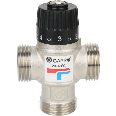 Клапан термостатический смесительный Gappo DN20, РН 3/4", 20‒43 °С - КонтурТерм