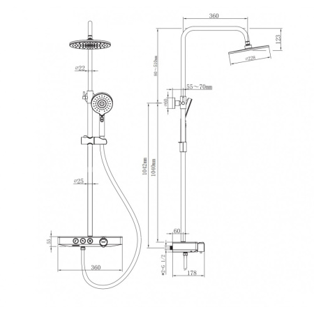 Система душевая с изливом BERGES MORANS термостатическая, цвет хром - КонтурТерм