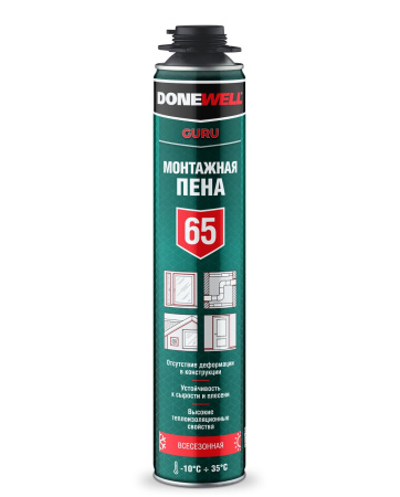 Пена монтажная пистолетная всесезонная 1000 мл, профессиональная ,DONEWELL 65  - КонтурТерм
